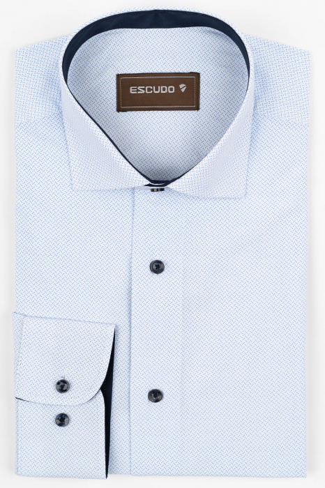 Camasa barbati slim  fit alba cu imprimeu albastru [1]