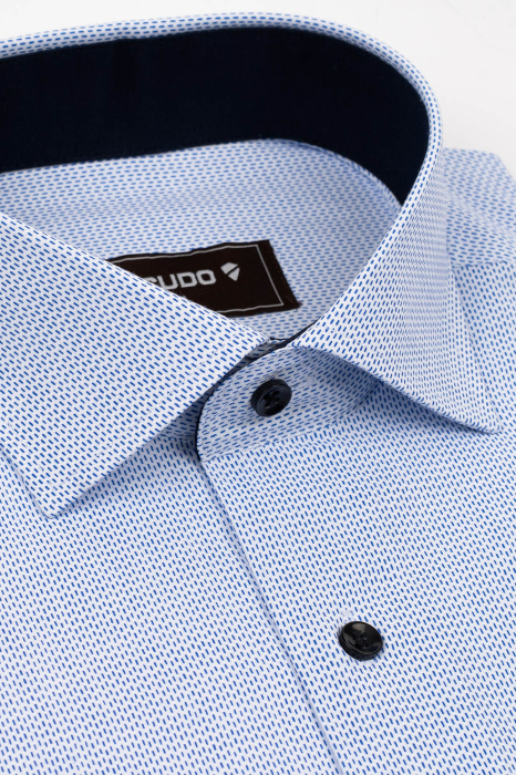 Camasa barbati slim fit alba cu imprimeu geometric bleumarin [3]