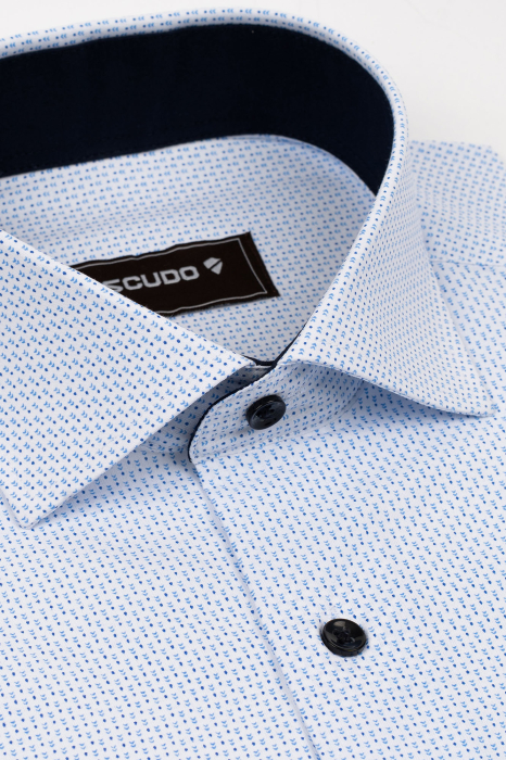 Camasa barbati slim fit alba cu imprimeu albastru si bleumarin [3]