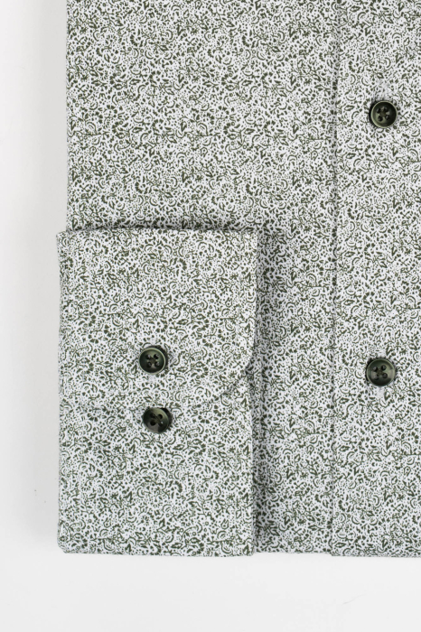 Camasa barbati slim fit alba cu imprimeu verde-olive [2]