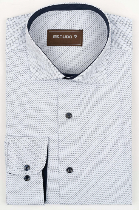 Camasa barbati regular fit alba cu imprimeu  bleumarin 2XL [1]