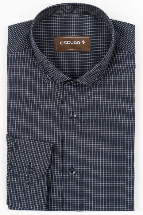 Camasa barbati regular fit neagra cu caro alb si bleu [1]