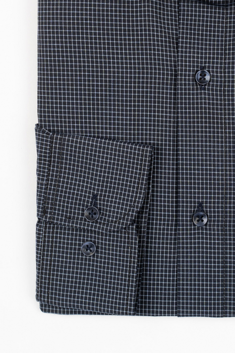 Camasa barbati regular fit neagra cu caro alb si bleu [2]
