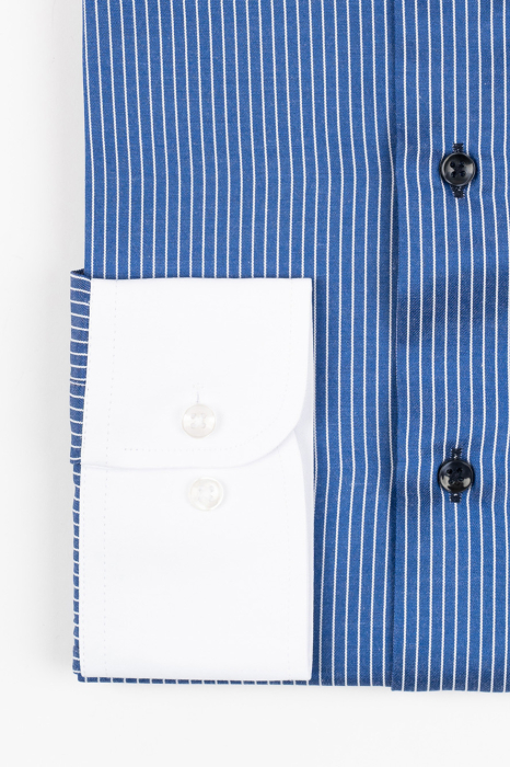 Camasa barbati slim fit albastra cu dungi fine albe [2]