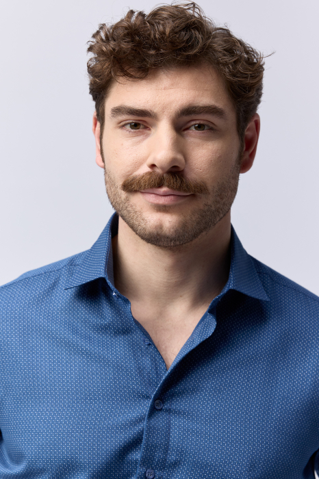 Camasa barbati regular fit albastra cu imprimeu alb si bleu [3]