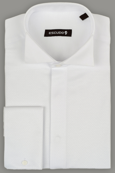 Camasa barbati regular fit alba cu model elegant  in tesatura - guler pentru papion [1]