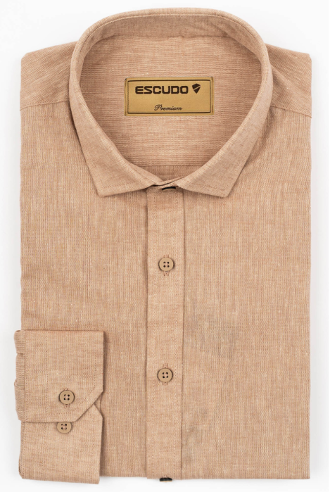 Camasa barbati regular fit bej-inchis din in PREMIUM [3]