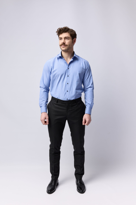 Camasa barbati regular  fit bleu cu caro gri si alb [6]