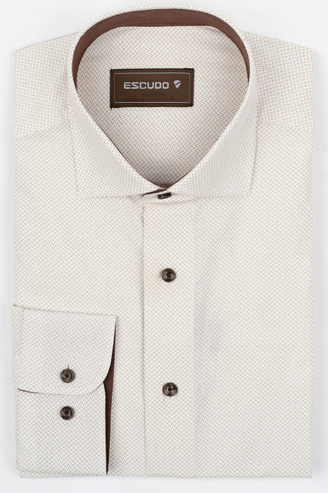 Camasa barbati regular fit alba cu imprimeu  maro - 2XL [1]