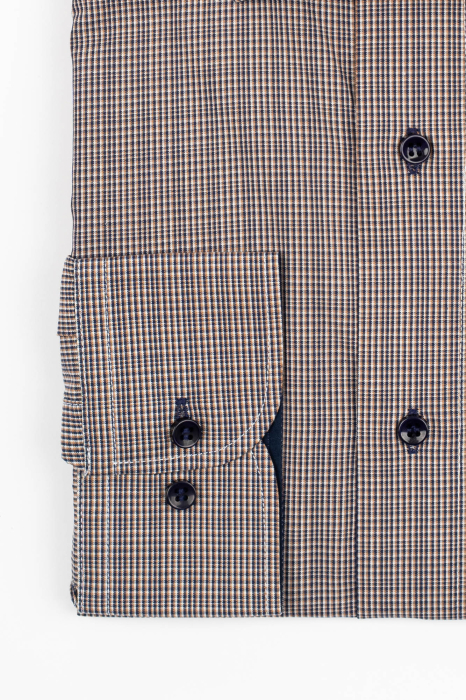 Camasa barbati regular fit bleumarin cu caro fin alb si maro-deschis [2]