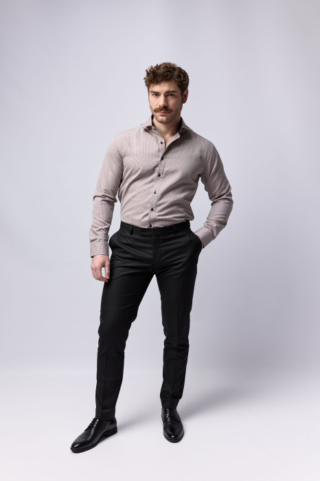 Camasa barbati regular fit cappuccino cu imprimeu bleumarin [6]