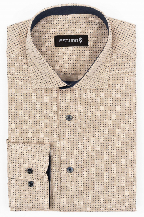 Camasa barbati regular fit cappuccino cu imprimeu bleumarin 2XL-4XL [1]