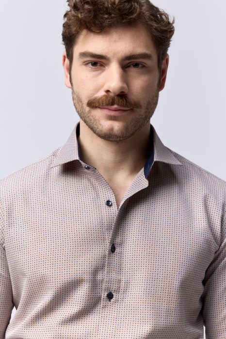 Camasa barbati regular fit cappuccino cu imprimeu bleumarin [3]