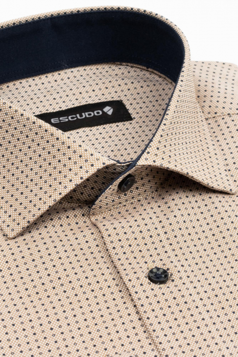 Camasa barbati regular fit cappuccino cu imprimeu bleumarin 2XL-4XL [3]