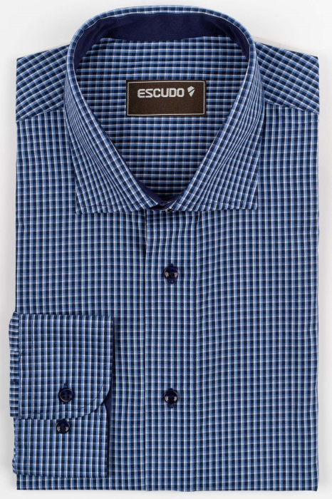 Camasa barbati regular fit bleumarin cu caro alb si bleu [1]