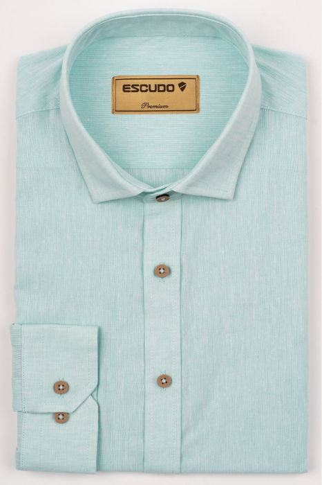 Camasa barbati slim fit turcoaz-deschis din in PREMIUM [3]