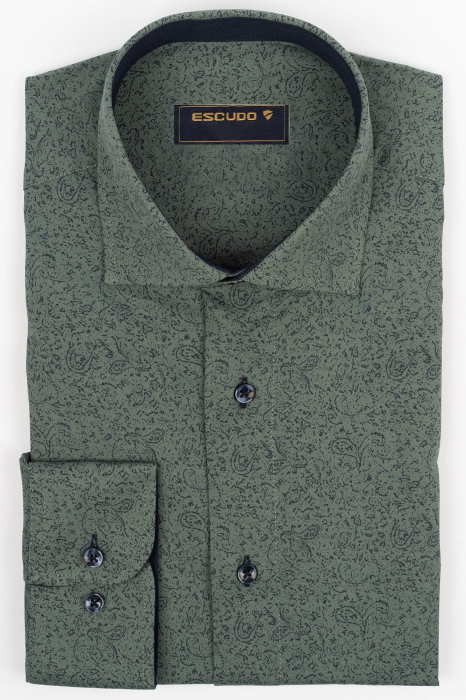 Camasa barbati regular fit verde cu imprimeu bleumarin CONFORT 2XL-3XL [1]