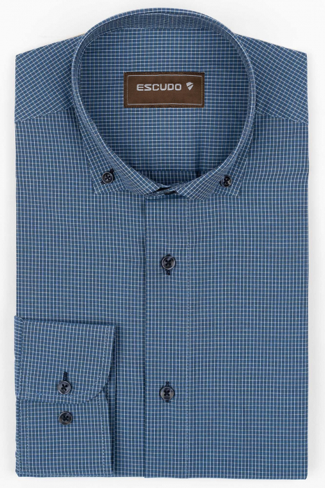 Camasa barbati slim fit albastra cu caro bleu si bej [1]