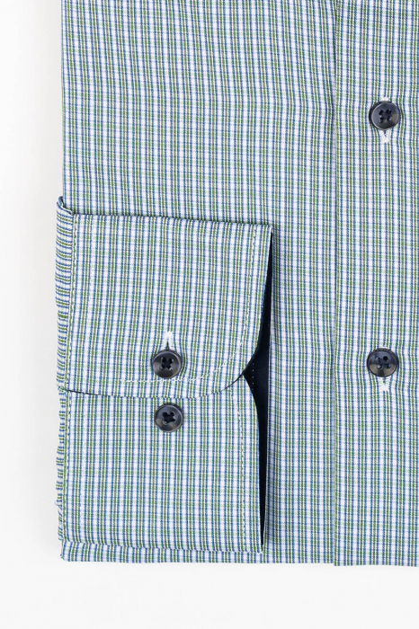 Camasa barbati slim fit alba cu caro verde si albastru [2]