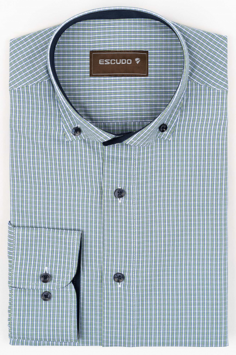 Camasa barbati slim fit alba cu caro verde si albastru [1]