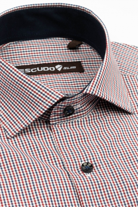 Camasa barbati slim fit alba cu caro rosii si albastre [3]