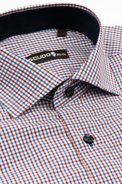 Camasa barbati slim fit alba cu caro rosii si albastre [3]