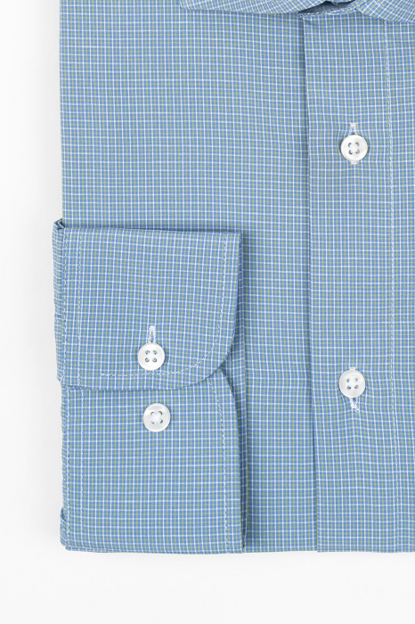 Camasa barbati regular  fit bleu cu caro verde si alb [2]