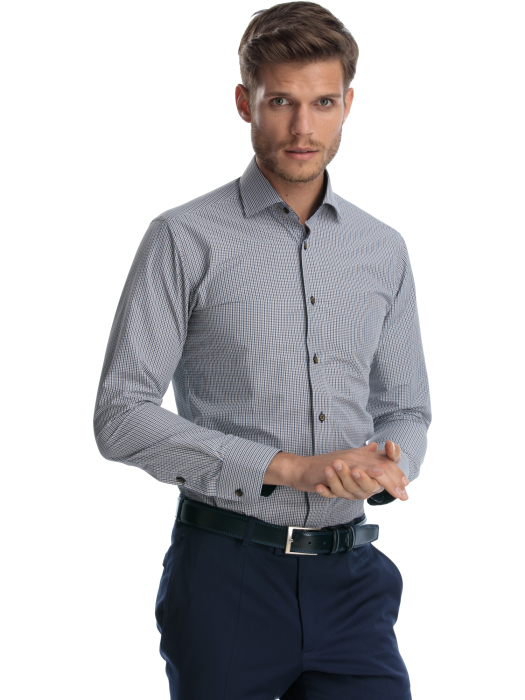 Camasa barbati slim fit alba cu carouri [2]
