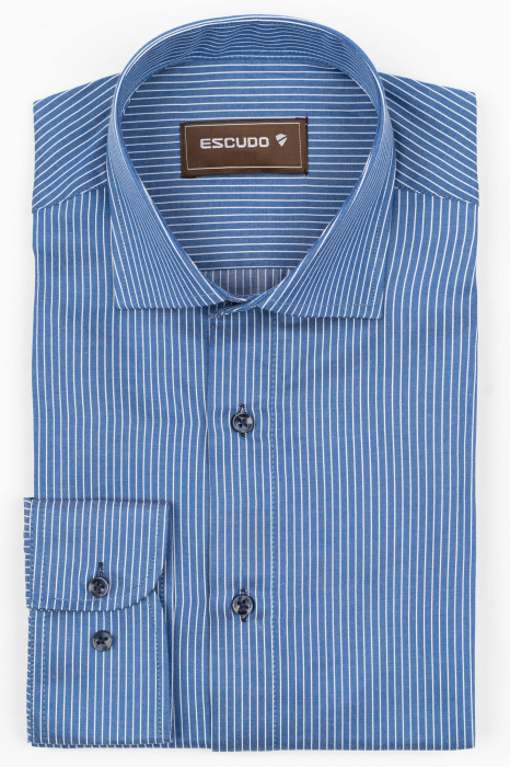 Camasa barbati slim fit albastra cu dungi albe [1]