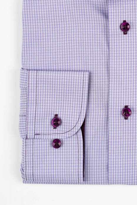 Camasa barbati slim fit lila cu caro alb si bleu [2]