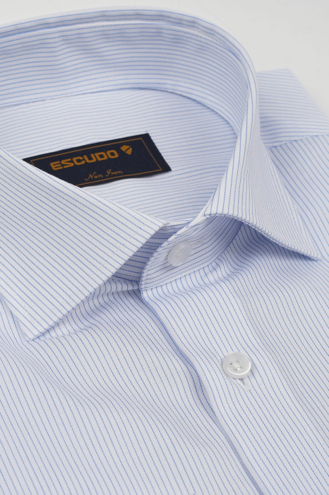 Camasa barbati slim fit alba cu dungi fine bleu NON IRON [3]