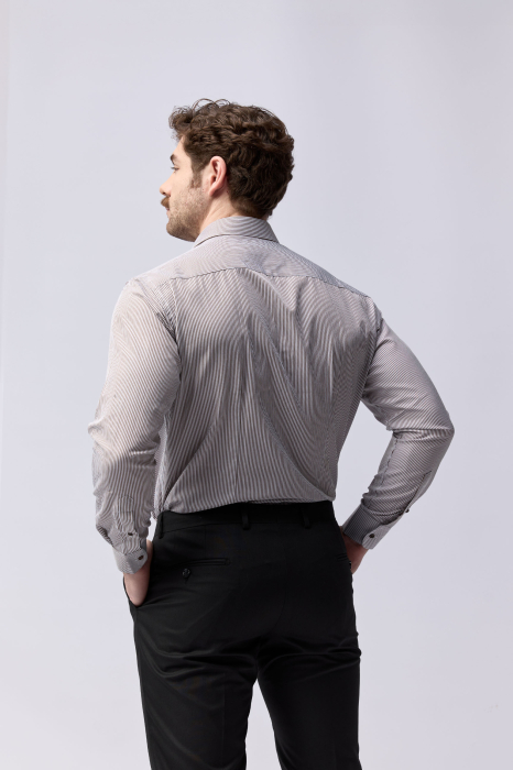 Camasa barbati slim fit alba cu dungi maro [4]