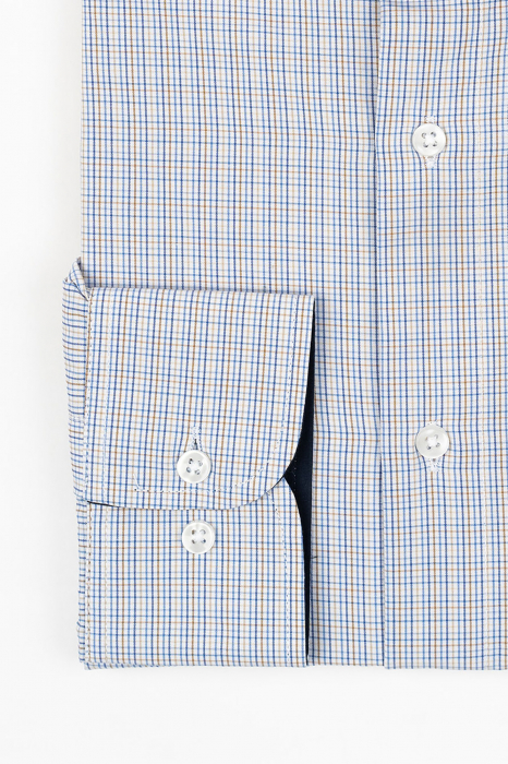 Camasa barbati slim fit alba cu caro albastru si maro 2XL [2]