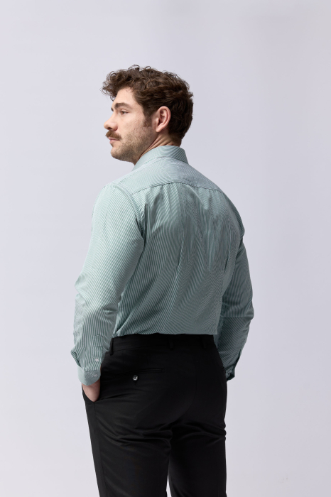 Camasa barbati slim fit alba cu dungi verzi [4]