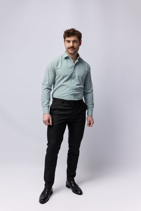 Camasa barbati slim fit alba cu dungi verzi [6]