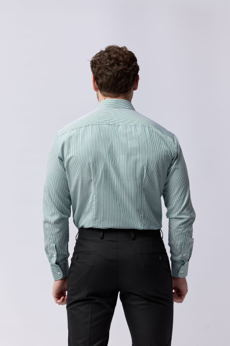 Camasa barbati slim fit alba cu dungi verzi [5]