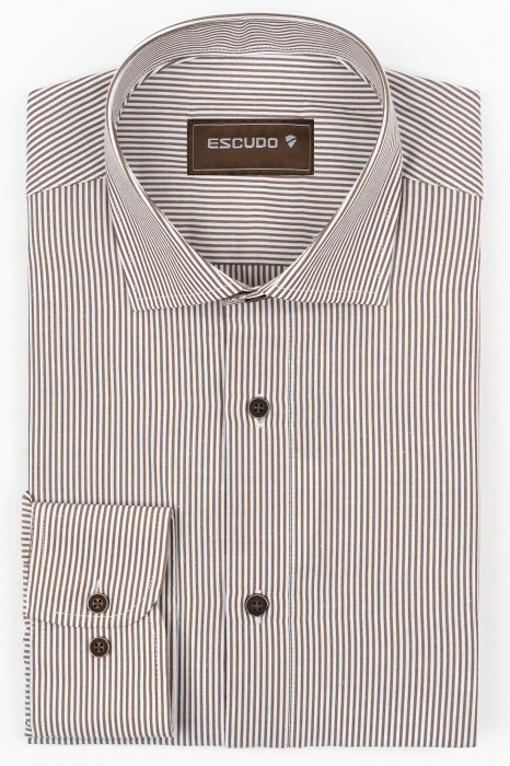 Camasa barbati slim fit alba cu dungi maro [1]
