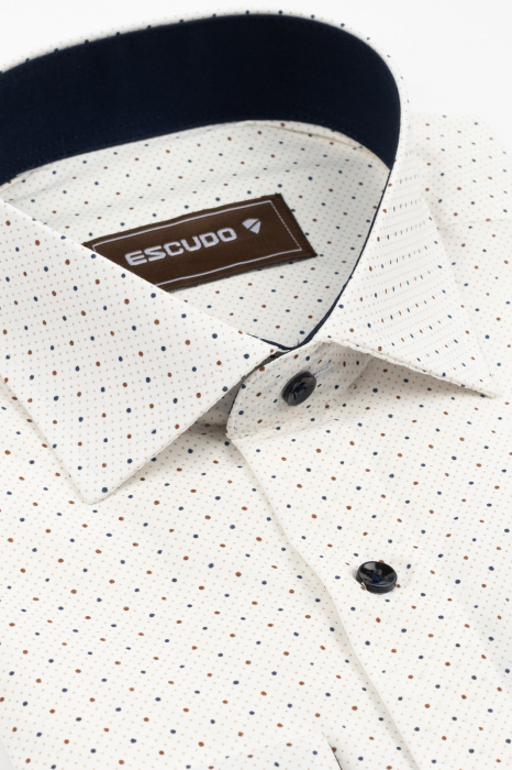 Camasa barbati slim  fit alba cu imprimeu bleumarin si maro [3]