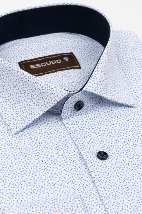 Camasa barbati slim fit alba cu imprimeu albastru si negru 2XL CONFORT [3]