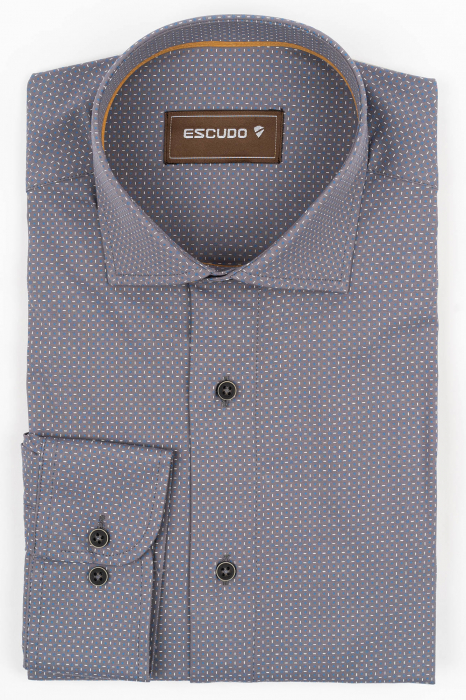 Camasa barbati slim fit gri cu imprimeu albastru si alb CONFORT [1]