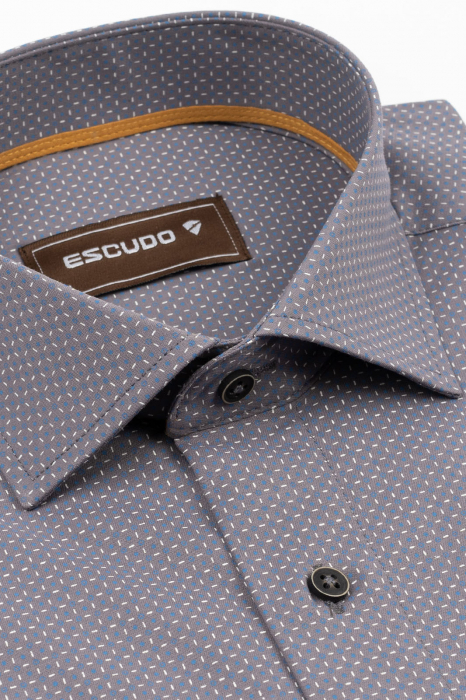 Camasa barbati slim fit gri cu imprimeu albastru si alb CONFORT [3]