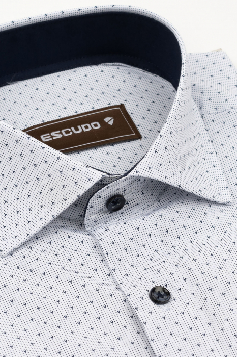 Camasa barbati slim  fit alba cu imprimeu bleumarin si maro [3]