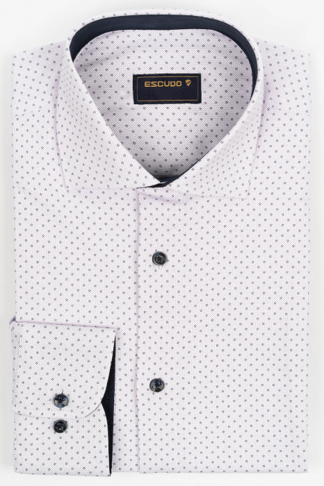 Camasa barbati slim fit alba cu imprimeu bleumarin si insertie bleu CONFORT [1]