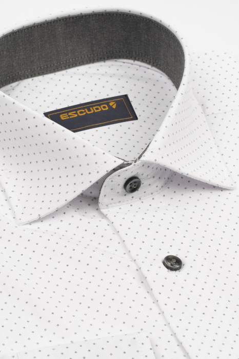 Camasa barbati slim fit alba cu imprimeu gri si insertie CONFORT [2]