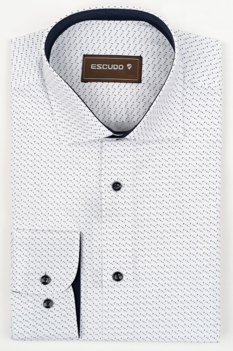 Camasa barbati slim  fit alba cu imprimeu  negru si gri [1]