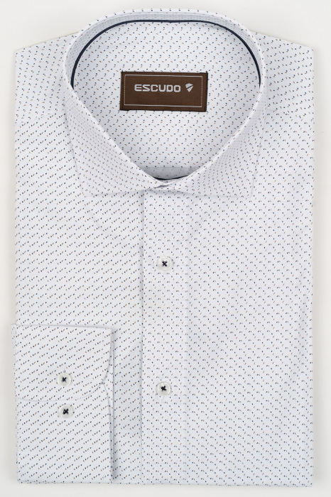 Camasa barbati slim fit alba cu imprimeu bleumarin si maro [1]