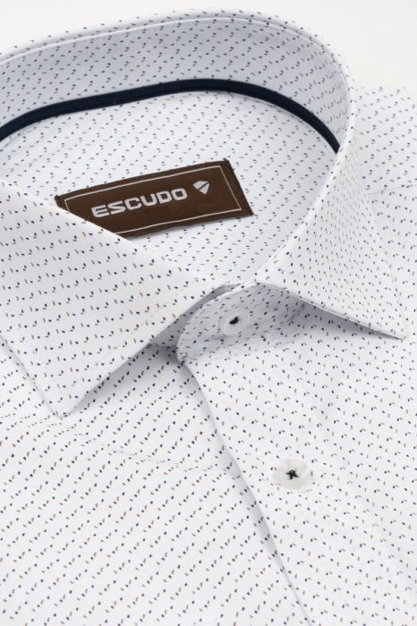 Camasa barbati slim fit alba cu imprimeu bleumarin si maro [3]