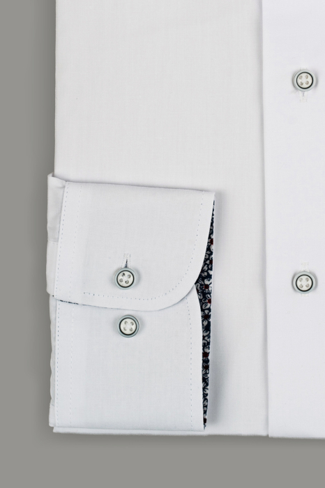 Camasa barbati slim fit alba cu insertie bleumarin cu flori la guler [2]