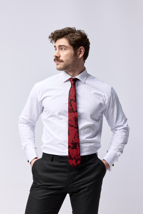 Camasa barbati slim fit alba cu manseta pentru butoni si nasturi ascunsi CONFORT 2XL [2]