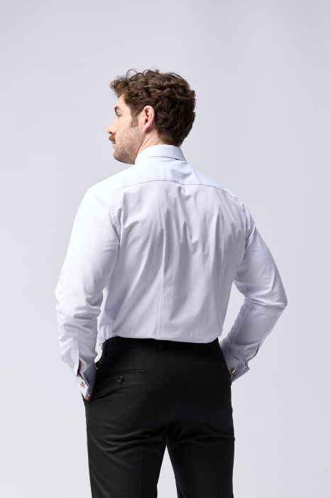 Camasa barbati slim fit alba cu manseta pentru butoni si nasturi ascunsi CONFORT 2XL [5]